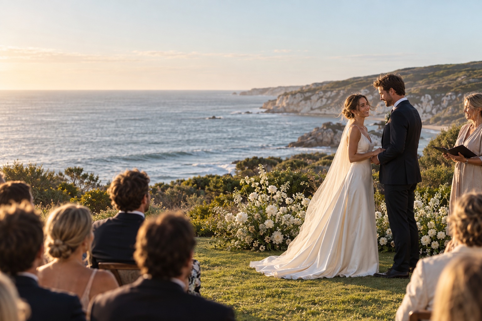 AI inspiration: a couple exchanging vows overlooking the ocean